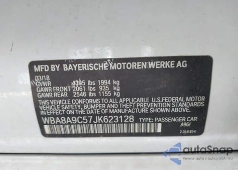 2018 BMW 320I from USA, damaged, VIN WBA8A9C57JK623128